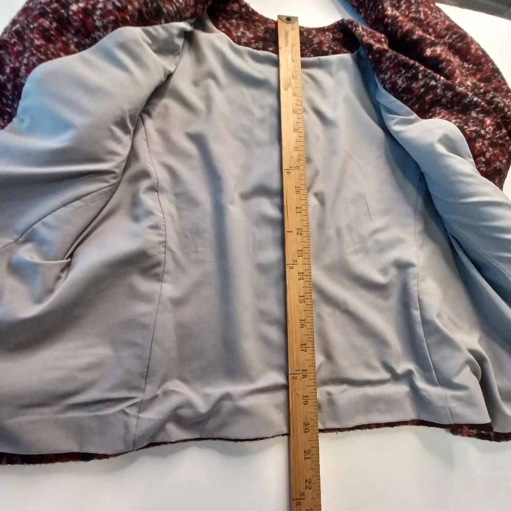 Ann Taylor Wool Blend Open Front Blazer Jacket Women's Sz Lg Black Burgundy
